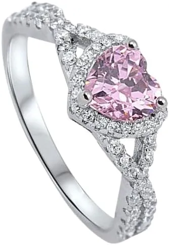 AARK & CO 2.50Ct Heart Cut Pink Sapphire Diamond Halo Woman's Heart Shape Engagement Ring 14K White Gold Finish
