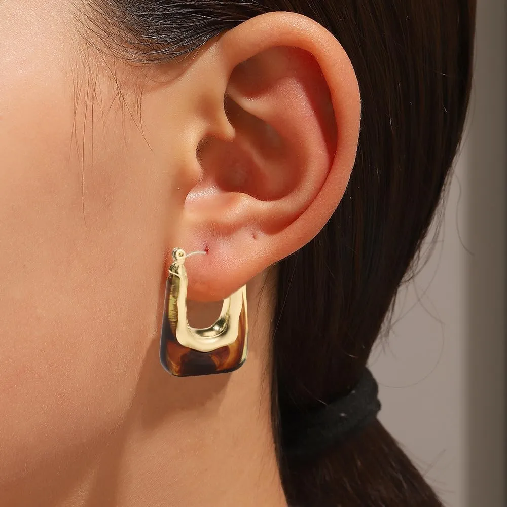 Acrylic Hoop Earrings Colour Resin Earrings Geometric Acrylic Minimalist Clear Chunky Hoops Earrings for Women