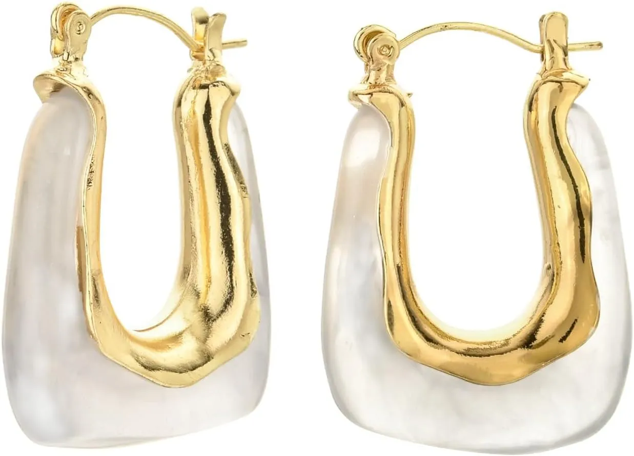 Acrylic Hoop Earrings Geometric Resin Minimalist Statement Clear Gold Chunky Pearl Hoops Earrings for Women