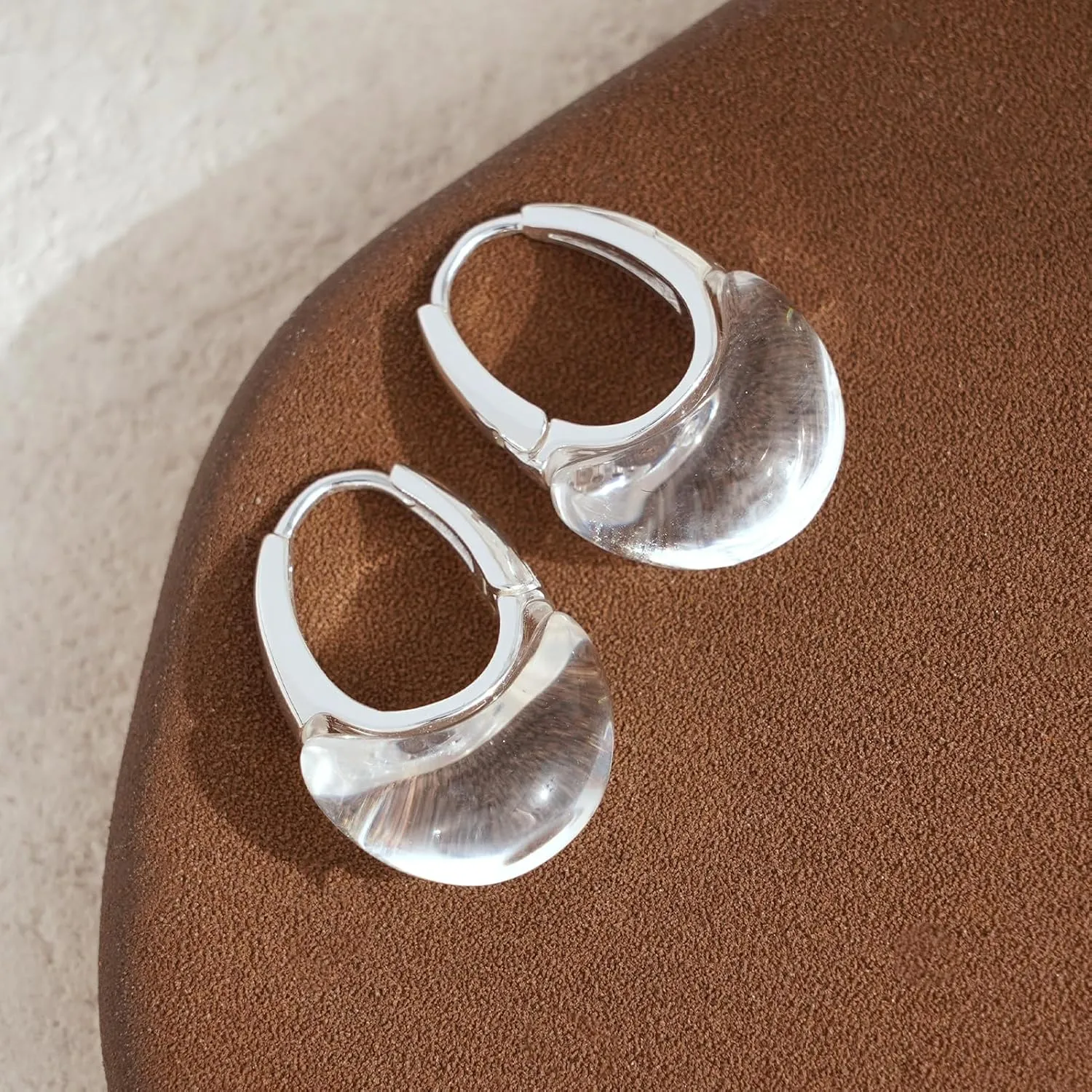 Acrylic Hoop Earrings Sterling Silver Lucite Clear Resin Rectangle Transparent Hoops for Women