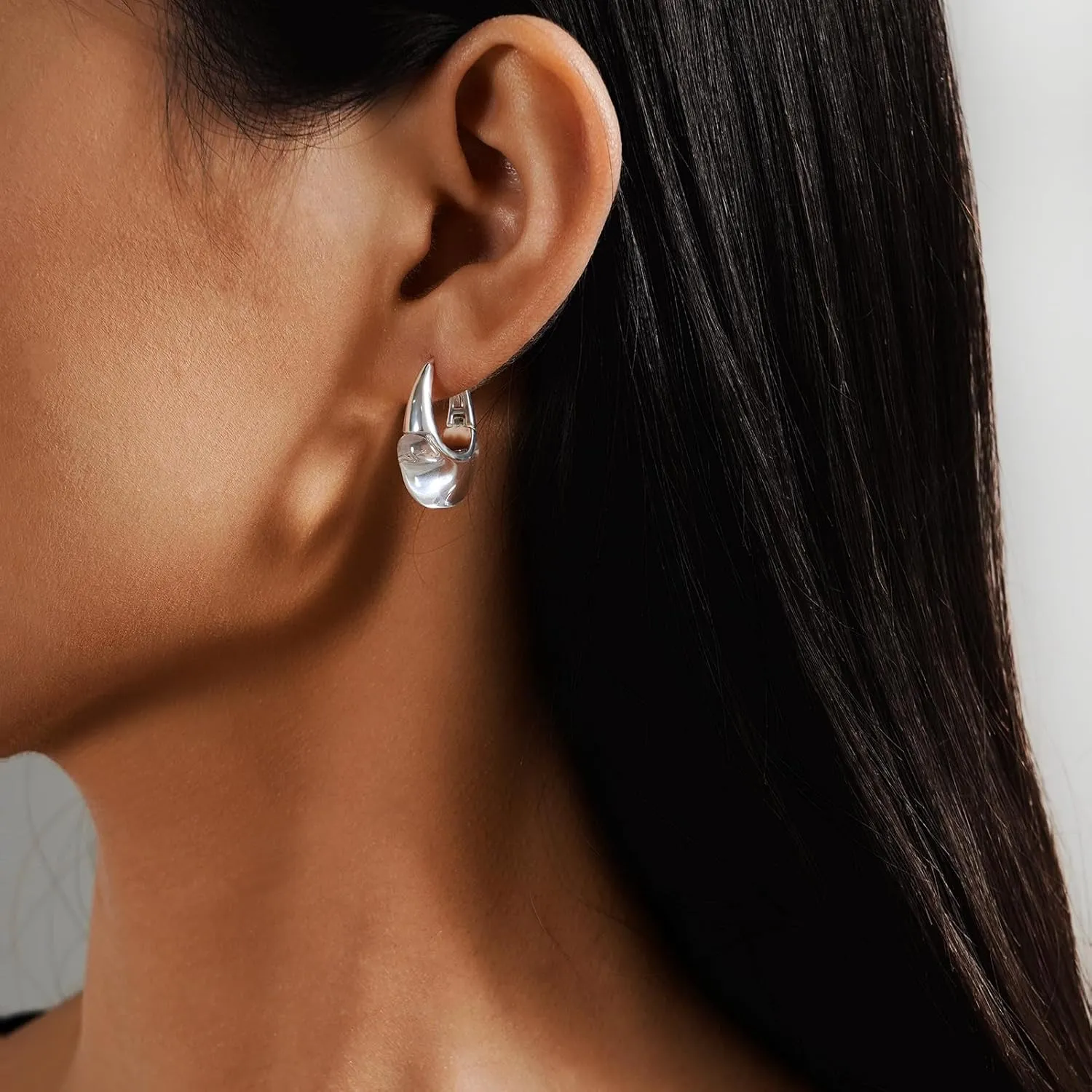 Acrylic Hoop Earrings Sterling Silver Lucite Clear Resin Rectangle Transparent Hoops for Women