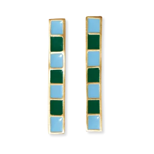 Adele Colorblock Enamel Bar Earrings Green/Light Blue