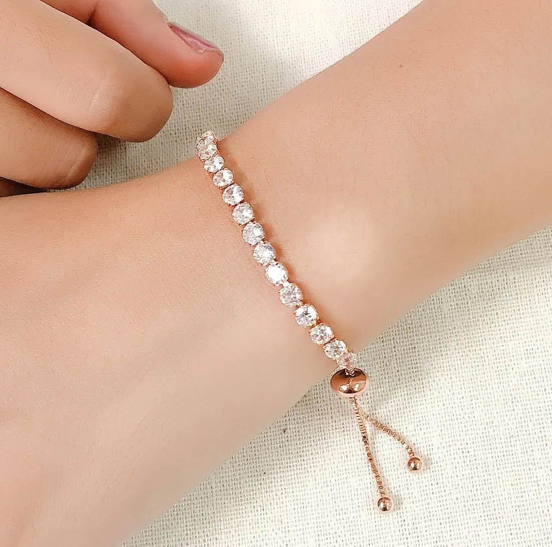 Adjustable Tennis Bracelet for Women Cubic Zirconia Wedding Bridal Bracelet Gold Silver Plated Crystal Bracelet Jewelry Gift for Bridesmaids Mom Sister