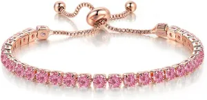 Adjustable Tennis Bracelet for Women Cubic Zirconia Wedding Bridal Bracelet Gold Silver Plated Crystal Bracelet Jewelry Gift for Bridesmaids Mom Sister