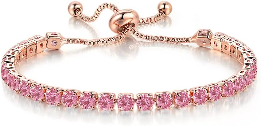 Adjustable Tennis Bracelet for Women Cubic Zirconia Wedding Bridal Bracelet Gold Silver Plated Crystal Bracelet Jewelry Gift for Bridesmaids Mom Sister