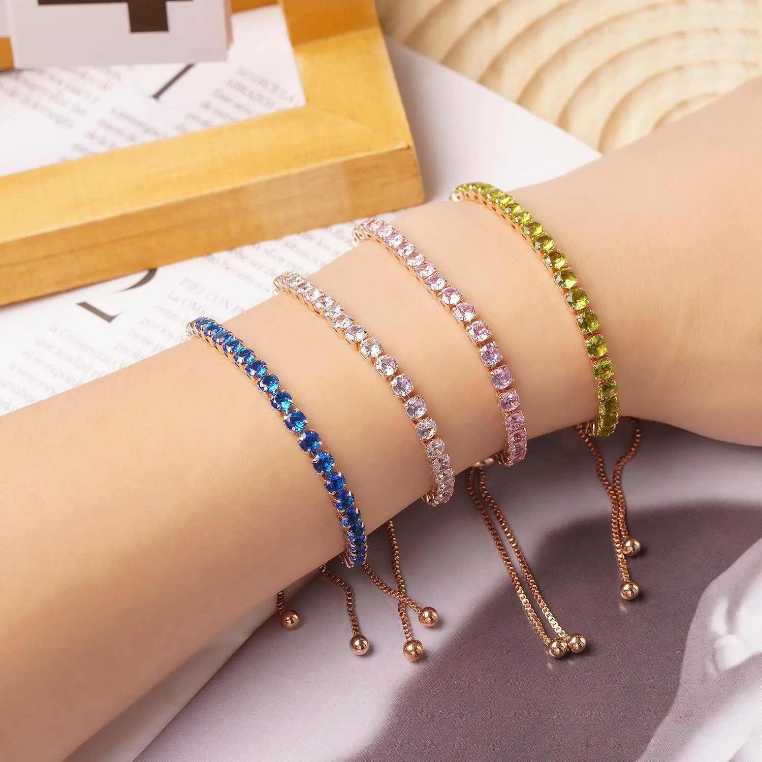 Adjustable Tennis Bracelet for Women Cubic Zirconia Wedding Bridal Bracelet Gold Silver Plated Crystal Bracelet Jewelry Gift for Bridesmaids Mom Sister