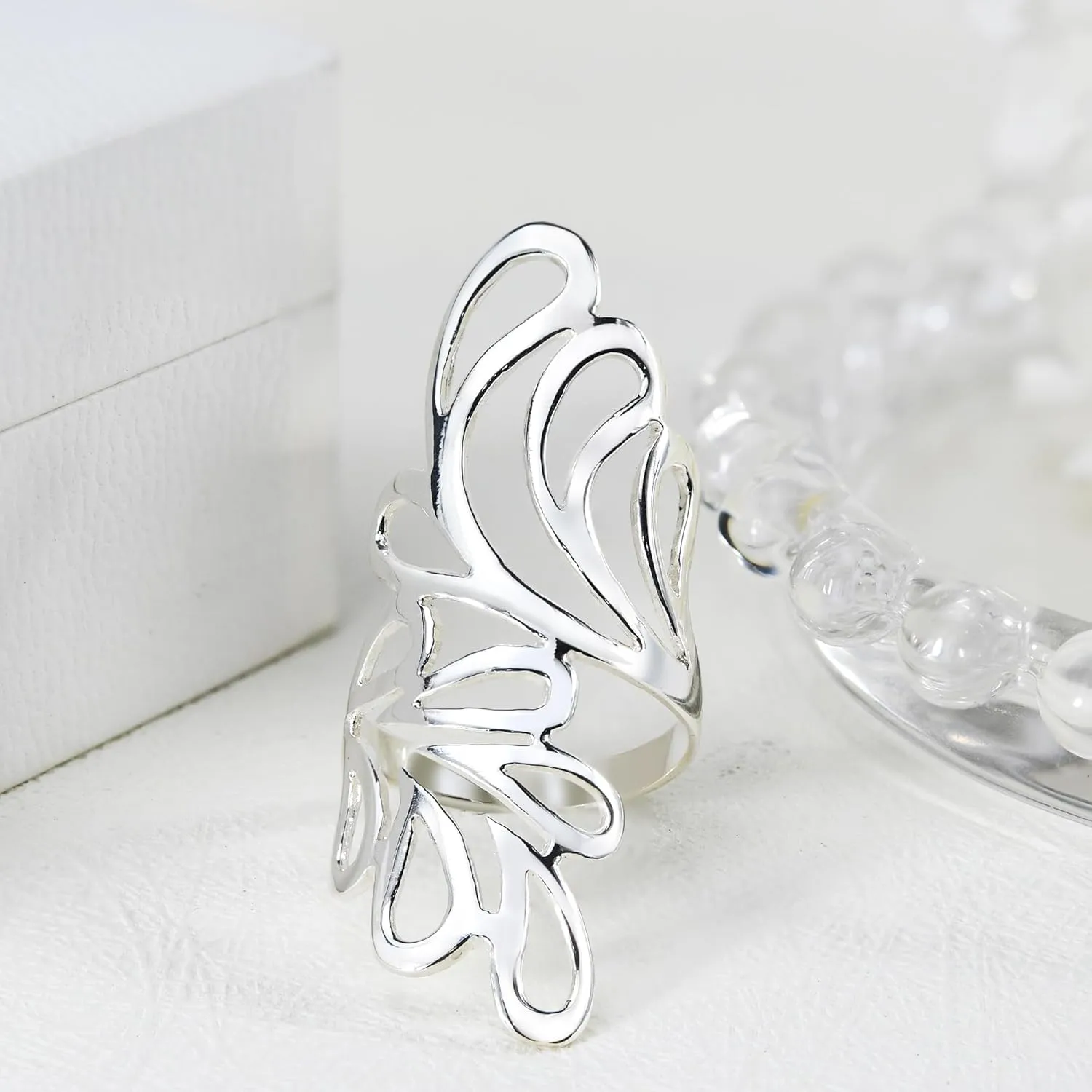 AeraVida Abstract Nature's Hug Wide Wings Wrap .925 Sterling Silver Ring