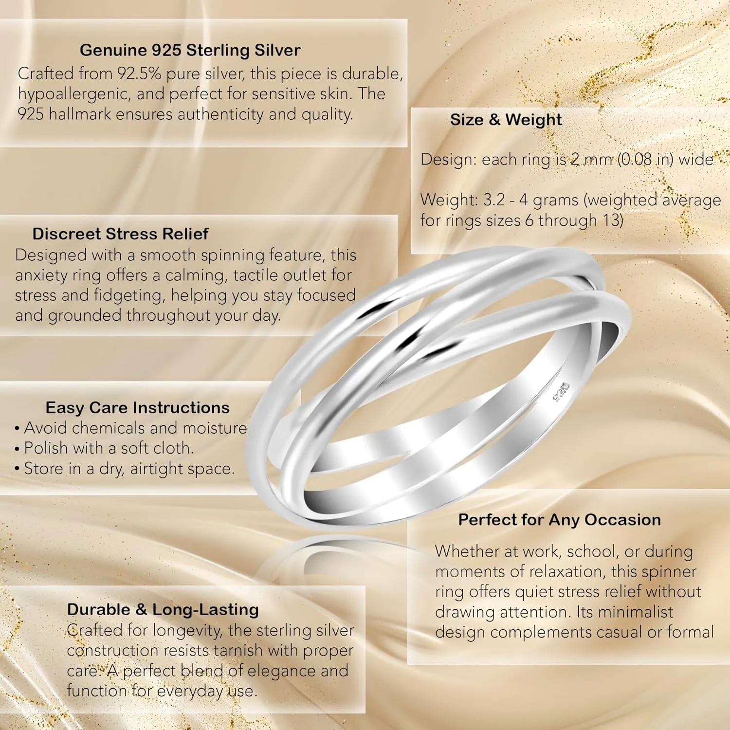 AeraVida Interconnected Trinity Band .925 Sterling Silver Ring | Elegant Wedding Rings For Women | Casual Comfort Fit Silver Rings for Women | Couple Unisex Ring | Sterling Silver Rings Sizes 6-13
