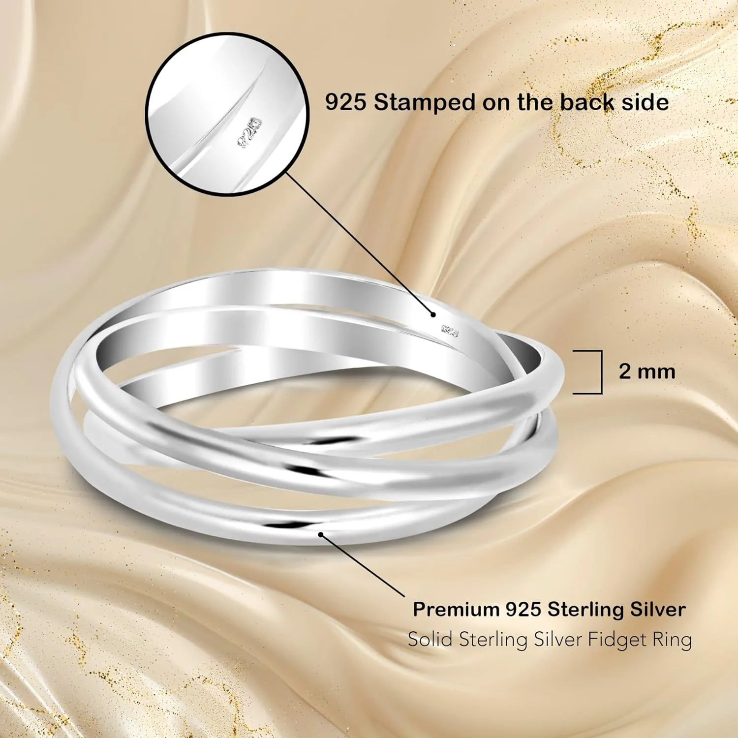 AeraVida Interconnected Trinity Band .925 Sterling Silver Ring | Elegant Wedding Rings For Women | Casual Comfort Fit Silver Rings for Women | Couple Unisex Ring | Sterling Silver Rings Sizes 6-13