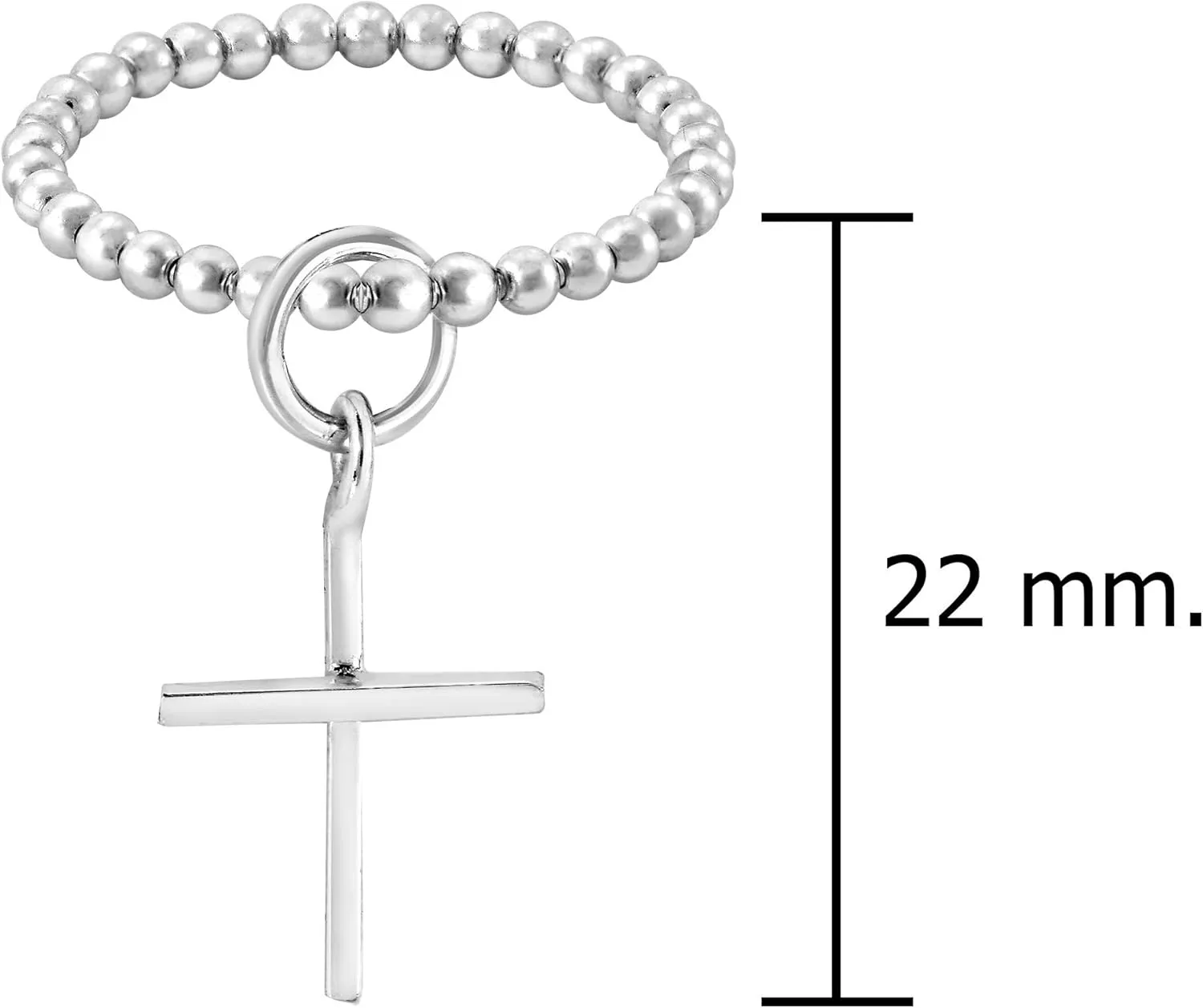 AeraVida Simply Faithful Dangle Little Cross Eternity Bead Ball .925 Sterling Silver Ring | Silver Bead Ball Ring | Little Cross Ring | Silver Unisex Ring | Comfort Fit USA Sizes 5-10