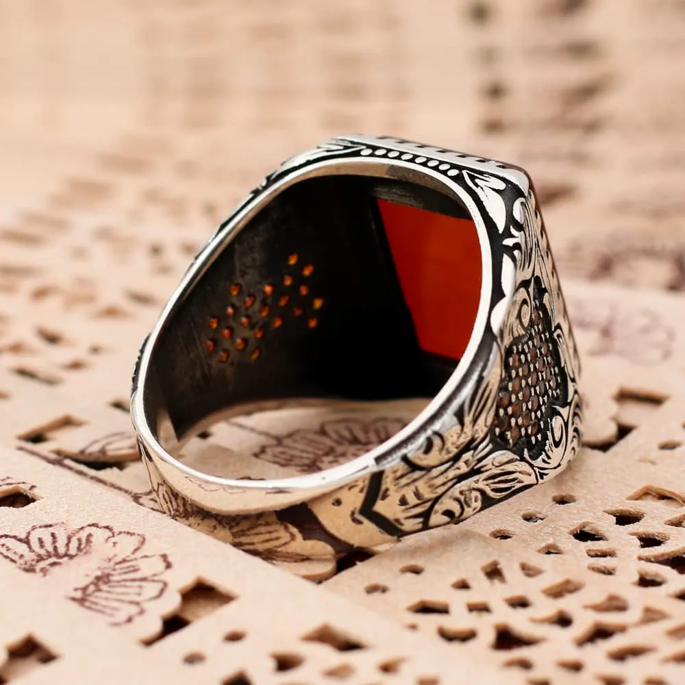 Agate Aqeeq Men Ring, Pure 925 Sterling Silver, Gemstone Jewelry, Personalized Anniversary, Gift For Him (9.5)