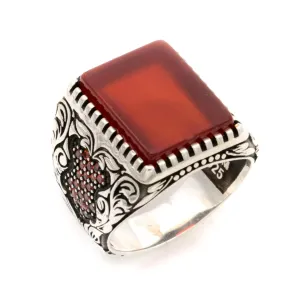 Agate Aqeeq Men Ring, Pure 925 Sterling Silver, Gemstone Jewelry, Personalized Anniversary, Gift For Him (9.5)