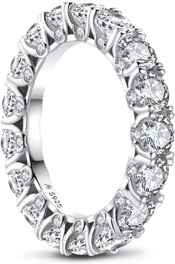 AINUOSHI Eternity Band, 925 Sterling Silver Ring for Women, Round/Emerald/Heart Cut Cubic Zirconia, Engagement Wedding Band Ring, Jewelry Box Packed
