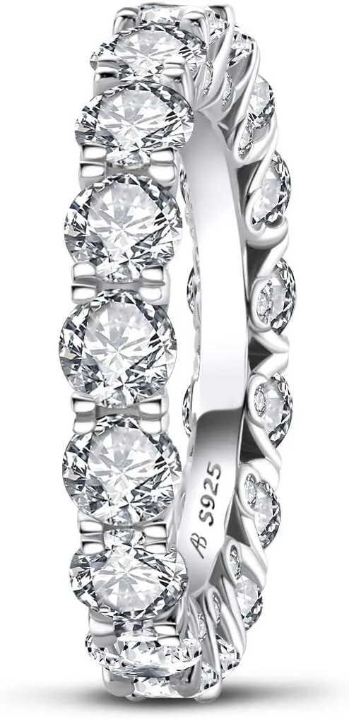 AINUOSHI Eternity Band, 925 Sterling Silver Ring for Women, Round/Emerald/Heart Cut Cubic Zirconia, Engagement Wedding Band Ring, Jewelry Box Packed