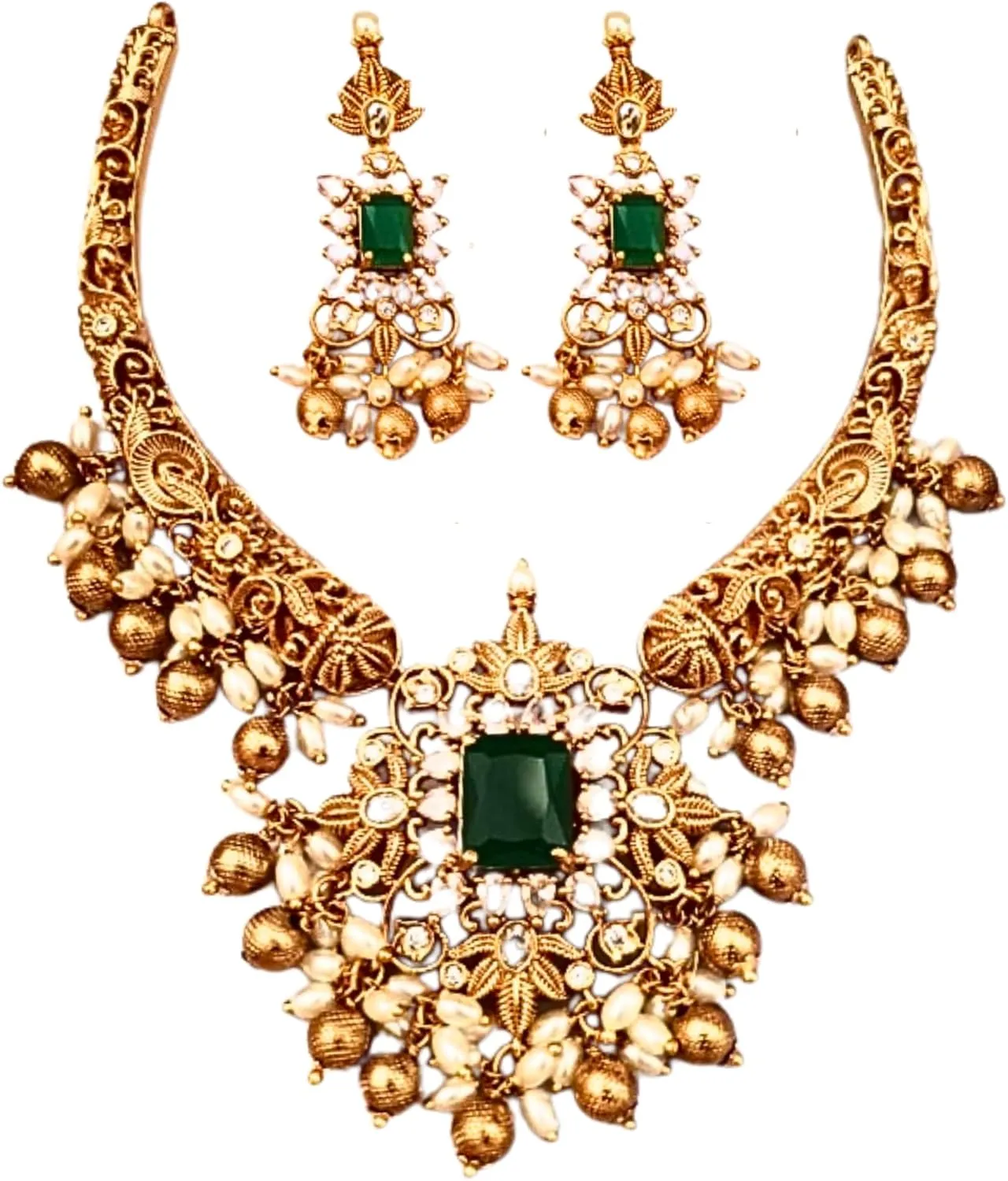All Thats Desi Traditional Kundan and Beads Necklace Set with Earring for Women | Wedding Heavy Bridal Traditional Gold Plated Indian Ethnic Jewellery Set | Valentine Gift for Women