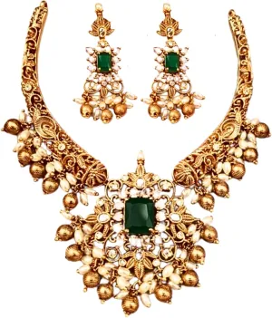 All Thats Desi Traditional Kundan and Beads Necklace Set with Earring for Women | Wedding Heavy Bridal Traditional Gold Plated Indian Ethnic Jewellery Set | Valentine Gift for Women