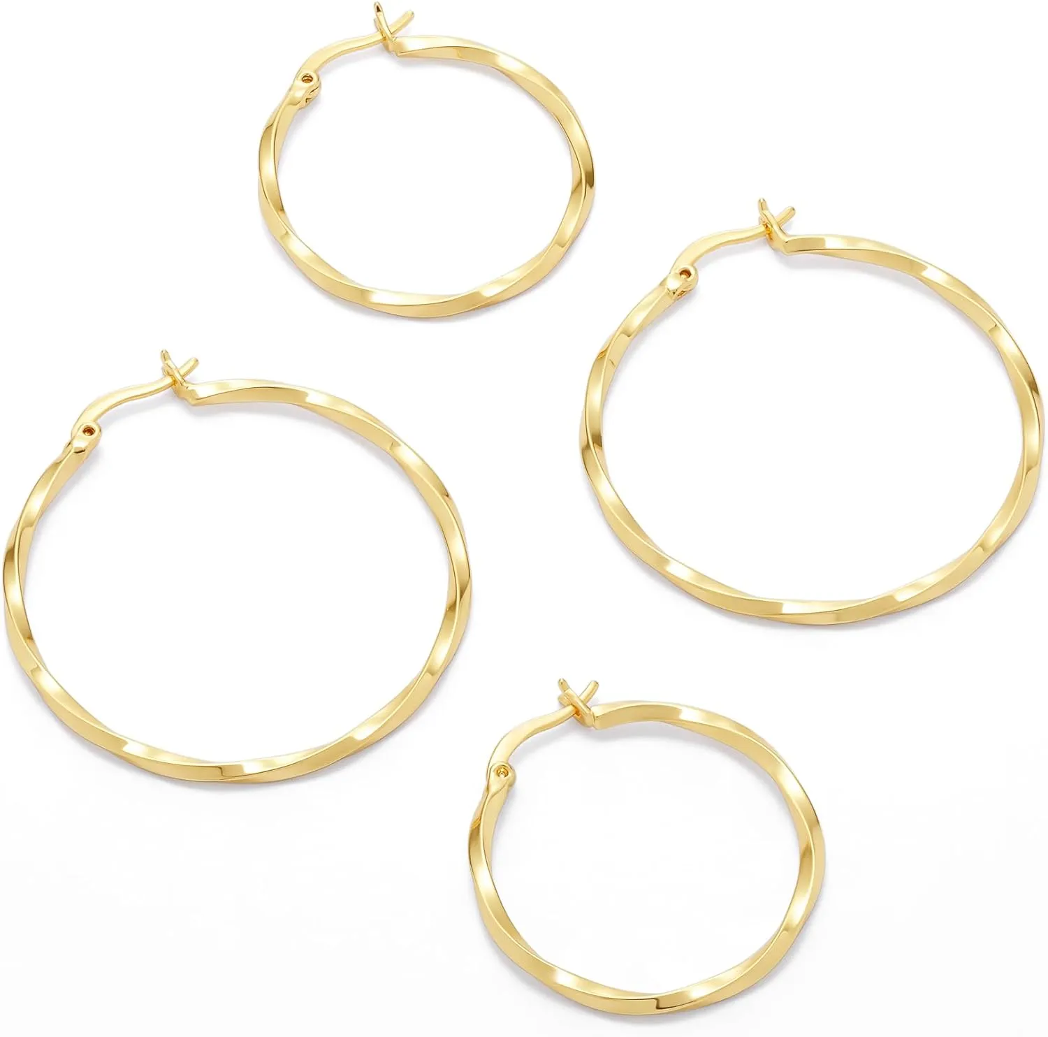 Amazon Essentials Gold Plated and Silver Plated Textured Hoop Sets