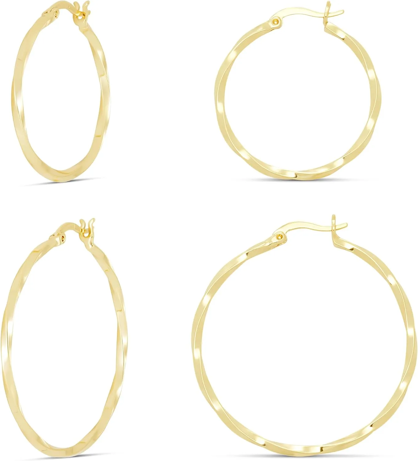 Amazon Essentials Gold Plated and Silver Plated Textured Hoop Sets