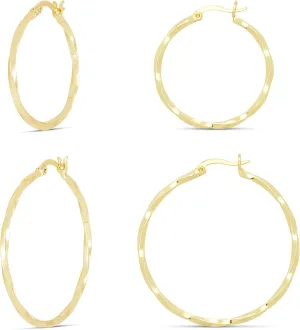 Amazon Essentials Gold Plated and Silver Plated Textured Hoop Sets