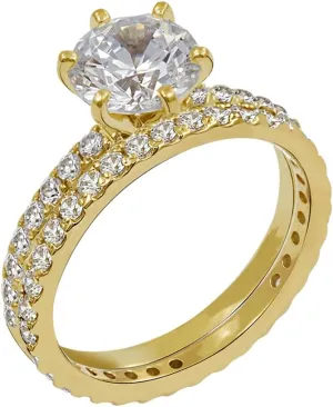 Amazon Essentials Platinum or Gold Plated Sterling Silver Wedding Set Rings set with Round Cut Infinite Elements Cubic Zirconia (previously Amazon Collection)