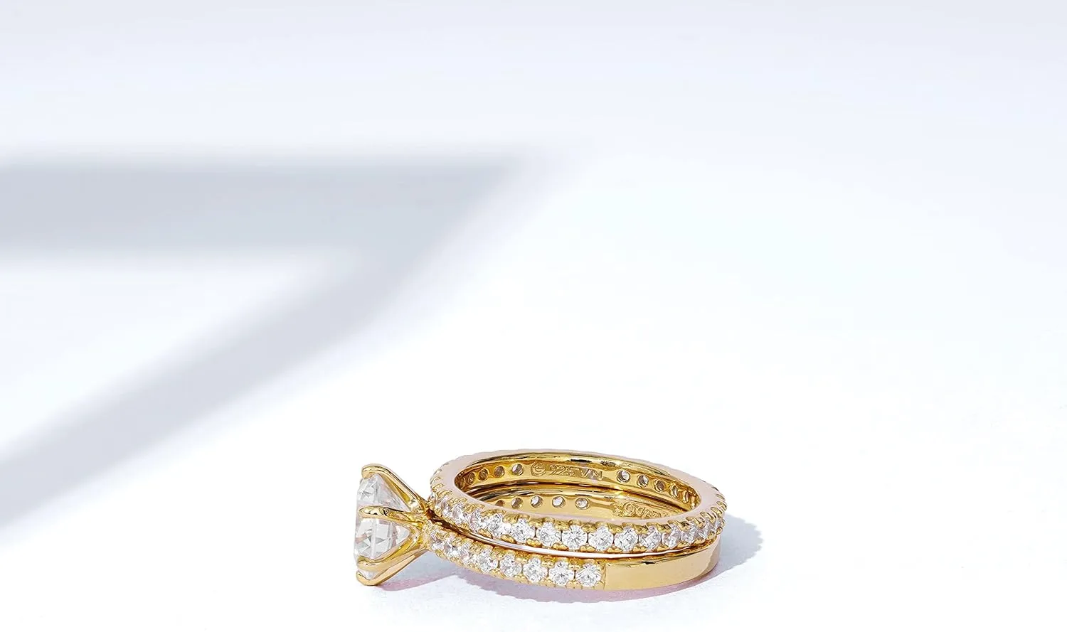 Amazon Essentials Platinum or Gold Plated Sterling Silver Wedding Set Rings set with Round Cut Infinite Elements Cubic Zirconia (previously Amazon Collection)