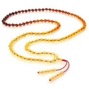 Amber Mala 108 Beads - Genuine Baltic Amber Buddhist Prayer Beads, 7mm Faceted Beads, Handmade Meditation Mala