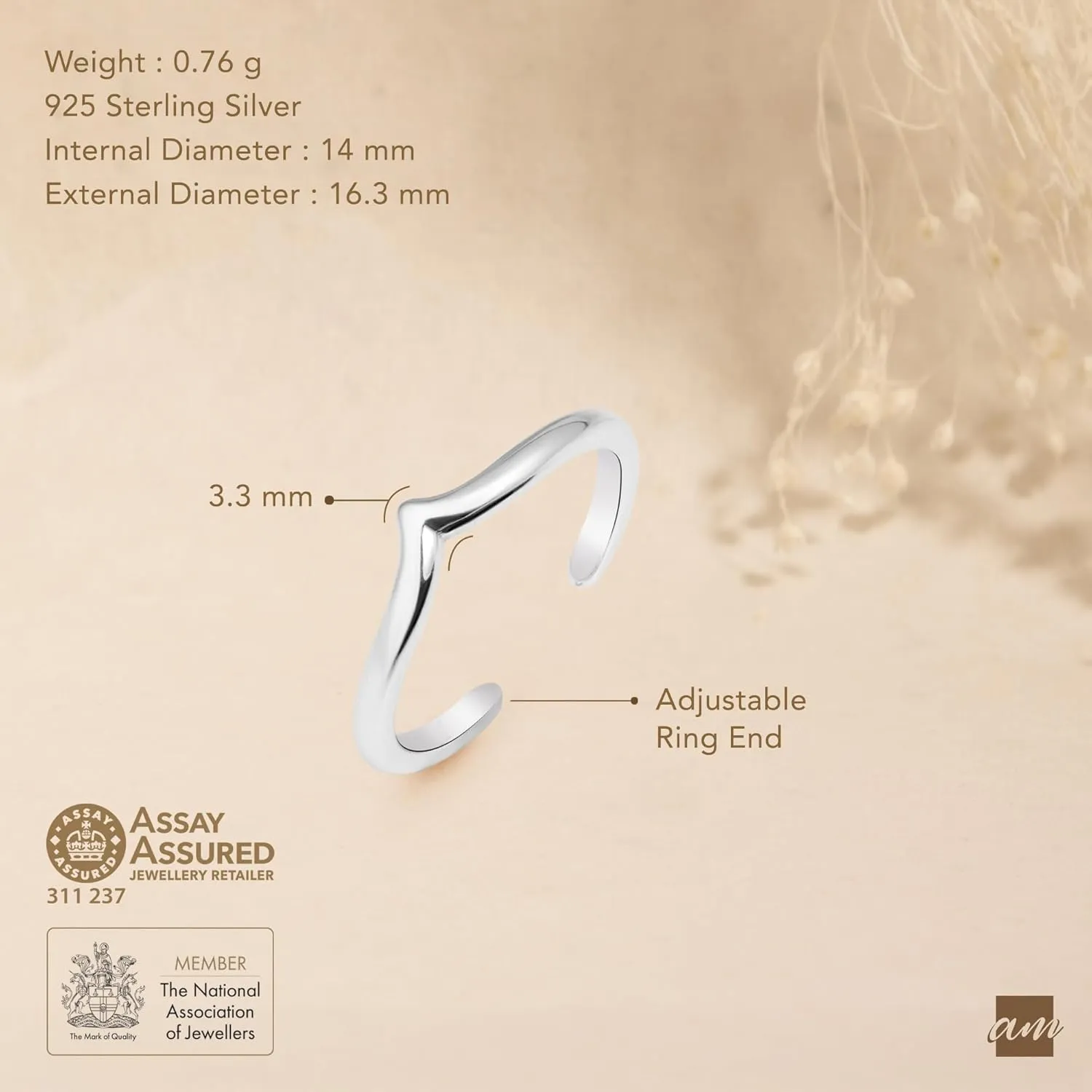 Amberta Adjustable 925 Sterling Silver Toe Ring for Women | Wave Hearts Flower Dolphin Crown Leaf Boho Foot Jewelry