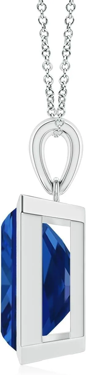 Angara Bezel-Set Emerald-Cut Lab Grown Blue Sapphire Solitaire Pendant in 14K Solid Gold/Platinum | September Birthstone, Birthday, Engagement, Anniversary, Wedding Jewelry Gift for Women