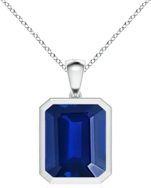 Angara Bezel-Set Emerald-Cut Lab Grown Blue Sapphire Solitaire Pendant in 14K Solid Gold/Platinum | September Birthstone, Birthday, Engagement, Anniversary, Wedding Jewelry Gift for Women