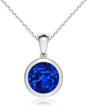 Angara Bezel-Set Round Lab Grown Blue Sapphire Solitaire Pendant in 14K Solid Gold/Platinum | September Birthstone, Birthday, Engagement, Anniversary, Wedding Jewelry Gift for Women