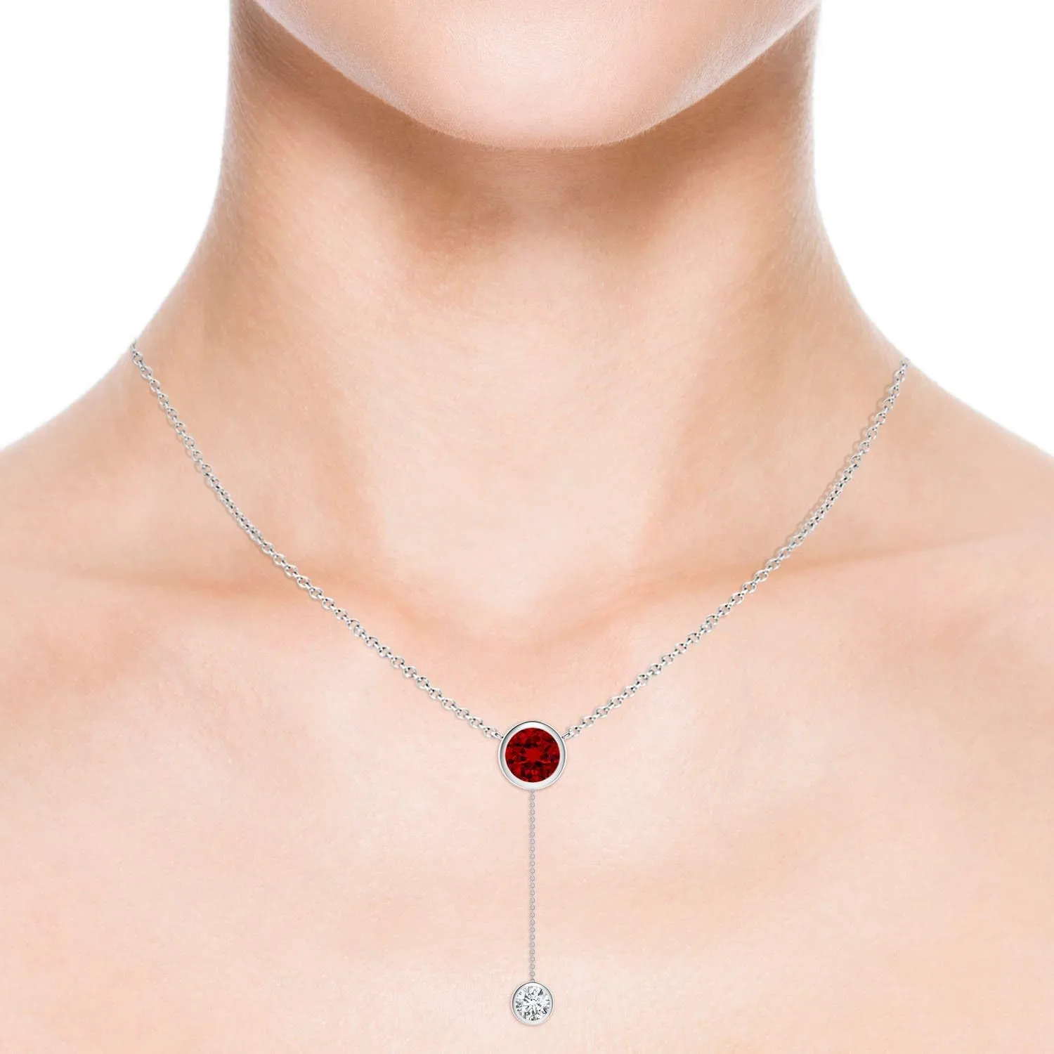 Angara Bezel-Set Round Lab Grown Ruby Lariat Style Necklace in 14K Solid Gold/Platinum | July Birthstone, Birthday, Engagement, Anniversary, Wedding Jewelry Gift for Women