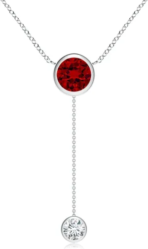 Angara Bezel-Set Round Lab Grown Ruby Lariat Style Necklace in 14K Solid Gold/Platinum | July Birthstone, Birthday, Engagement, Anniversary, Wedding Jewelry Gift for Women