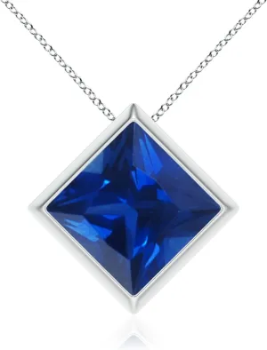 Angara Bezel-Set Square Lab Grown Blue Sapphire Solitaire Pendant in 14K Solid Gold/Platinum | September Birthstone, Birthday, Engagement, Anniversary, Wedding Jewelry Gift for Women