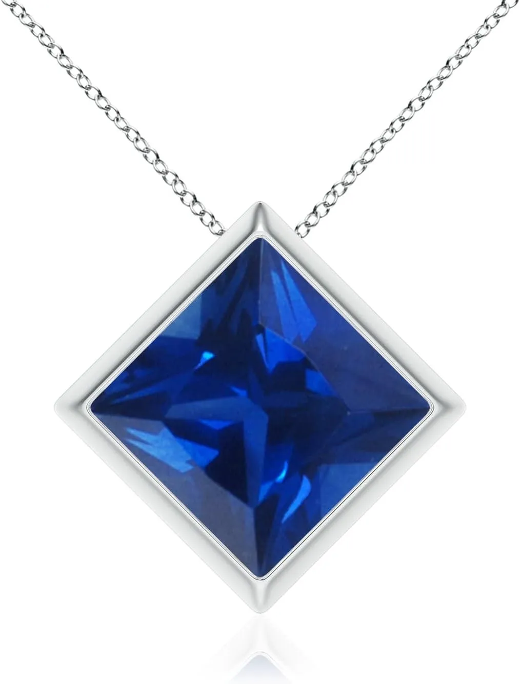 Angara Bezel-Set Square Lab Grown Blue Sapphire Solitaire Pendant in 14K Solid Gold/Platinum | September Birthstone, Birthday, Engagement, Anniversary, Wedding Jewelry Gift for Women