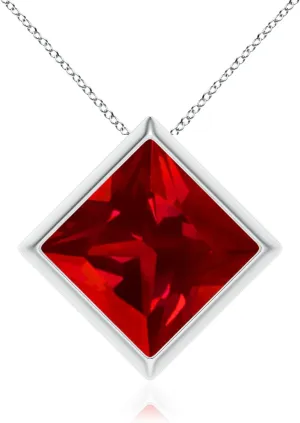 Angara Bezel-Set Square Lab Grown Ruby Solitaire Pendant in 14K Solid Gold/Platinum | July Birthstone, Birthday, Engagement, Anniversary, Wedding Jewelry Gift for Women