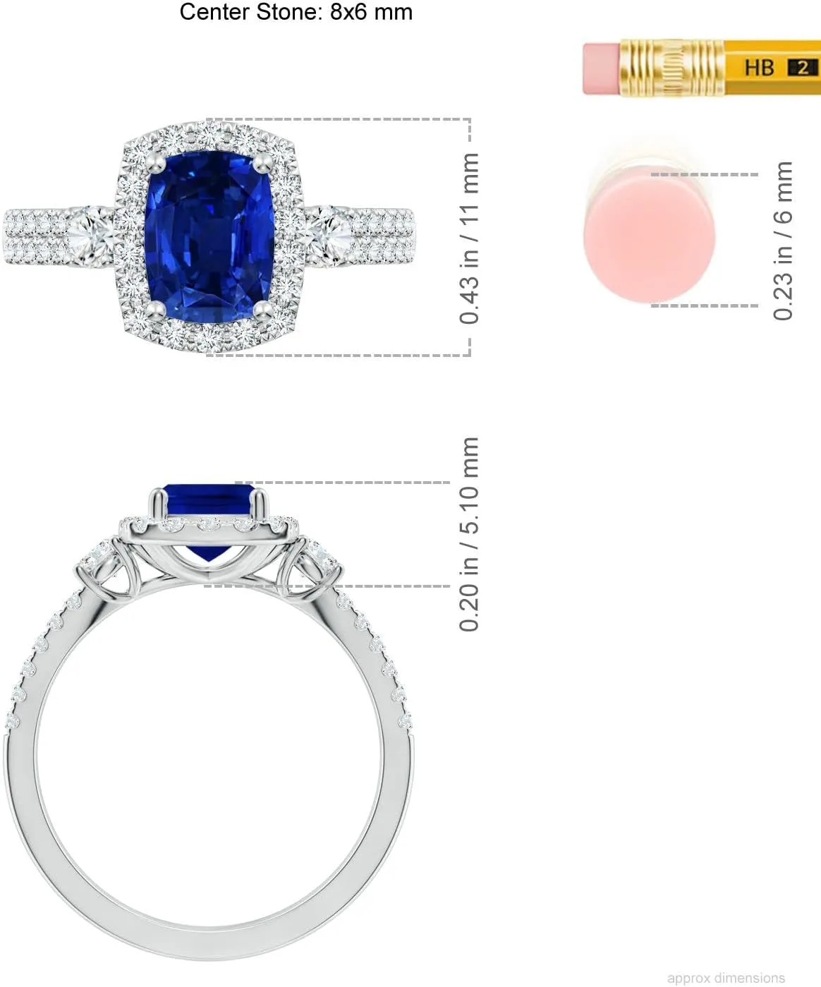 Angara Cushion Rectangular Lab Grown Blue Sapphire Halo Double Shank Engagement Ring in 14K Solid Gold/Platinum | September Birthstone, Birthday, Anniversary, Wedding Jewelry Gift for Women