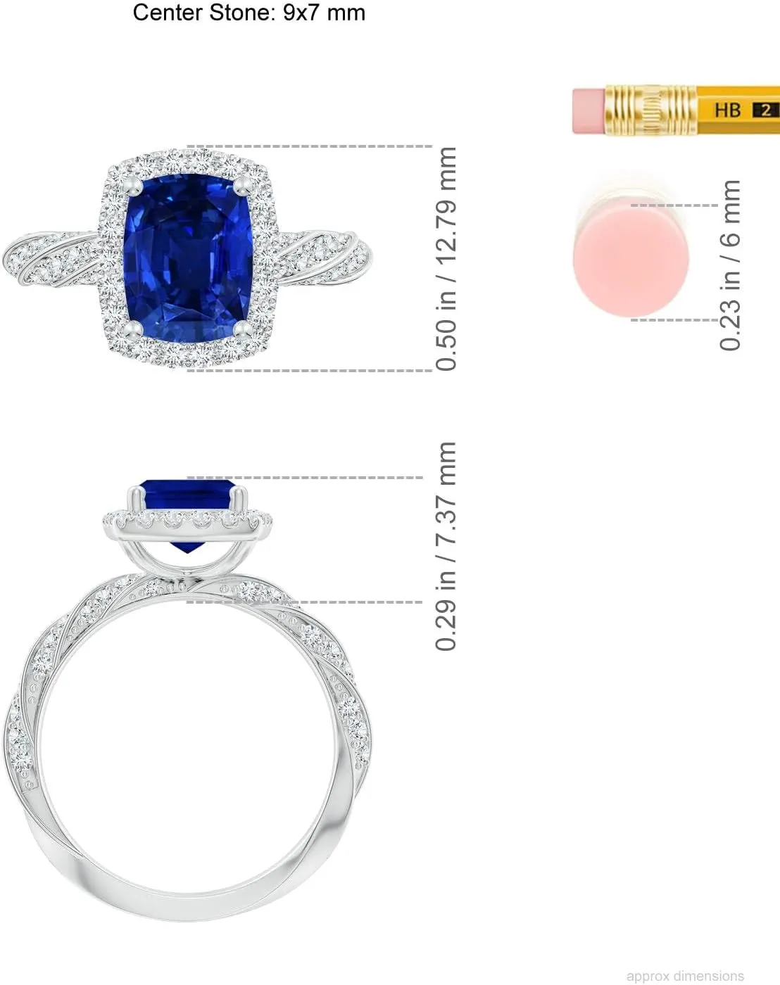 Angara Cushion Rectangular Lab Grown Blue Sapphire Halo Twisted Rope Shank Engagement Ring in 14K Solid Gold/Platinum | September Birthstone, Birthday, Anniversary, Wedding Jewelry Gift for Women