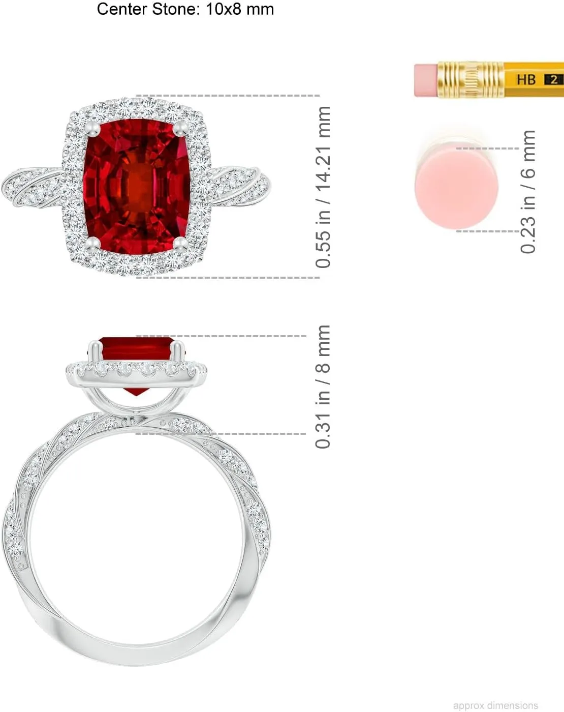 Angara Cushion Rectangular Lab Grown Ruby Halo Twisted Rope Shank Engagement Ring in 14K Solid Gold/Platinum | July Birthstone, Birthday, Anniversary, Wedding Jewelry Gift for Women