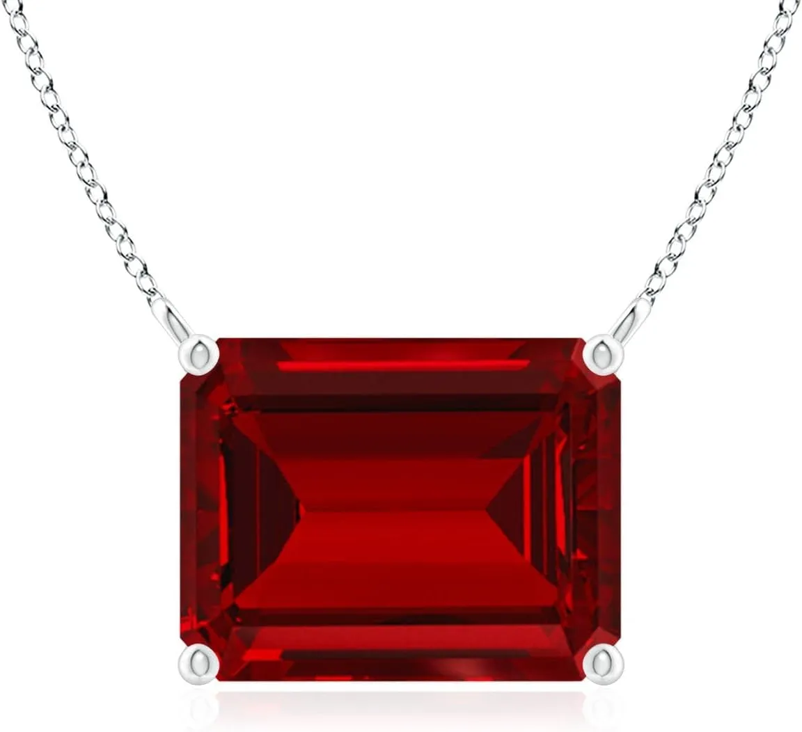 Angara East-West Emerald-Cut Lab Grown Ruby Solitaire Pendant in 14K Solid Gold/Platinum | July Birthstone, Birthday, Engagement, Anniversary, Wedding Jewelry Gift for Women