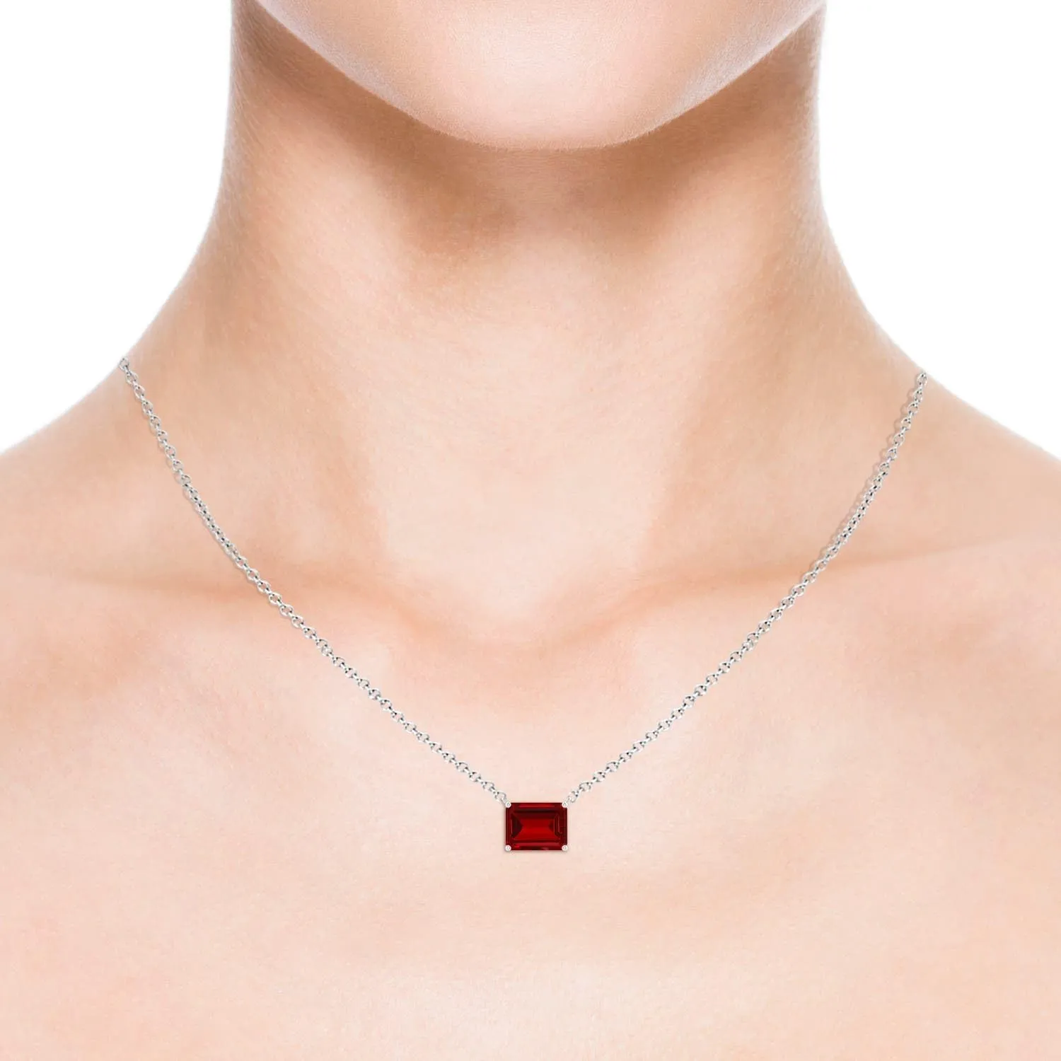 Angara East-West Emerald-Cut Lab Grown Ruby Solitaire Pendant in 14K Solid Gold/Platinum | July Birthstone, Birthday, Engagement, Anniversary, Wedding Jewelry Gift for Women