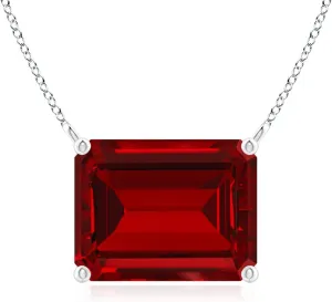 Angara East-West Emerald-Cut Lab Grown Ruby Solitaire Pendant in 14K Solid Gold/Platinum | July Birthstone, Birthday, Engagement, Anniversary, Wedding Jewelry Gift for Women