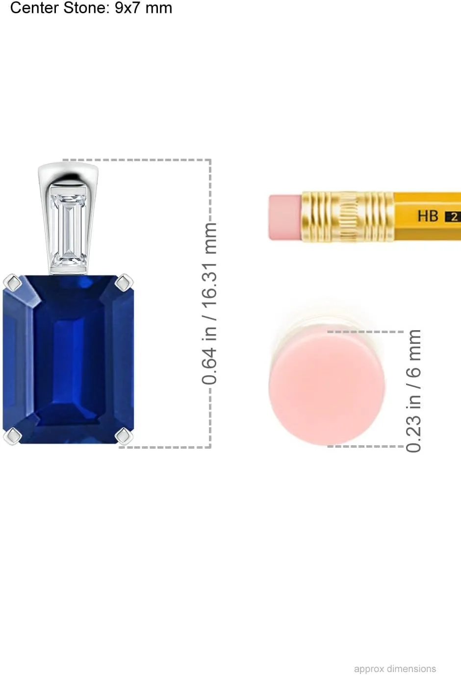Angara Emerald-Cut Lab Grown Blue Sapphire Pendant with Baguette Diamond in 14K Solid Gold/Platinum | September Birthstone, Birthday, Engagement, Anniversary, Wedding Jewelry Gift for Women