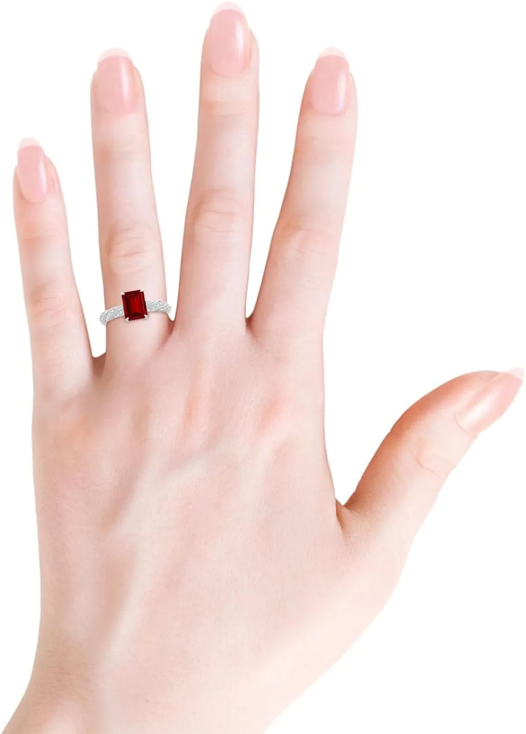 Angara Emerald-Cut Lab Grown Ruby Twisted Rope Shank Engagement Ring in 14K Solid Gold/Platinum | July Birthstone, Birthday, Anniversary, Wedding Jewelry Gift for Women