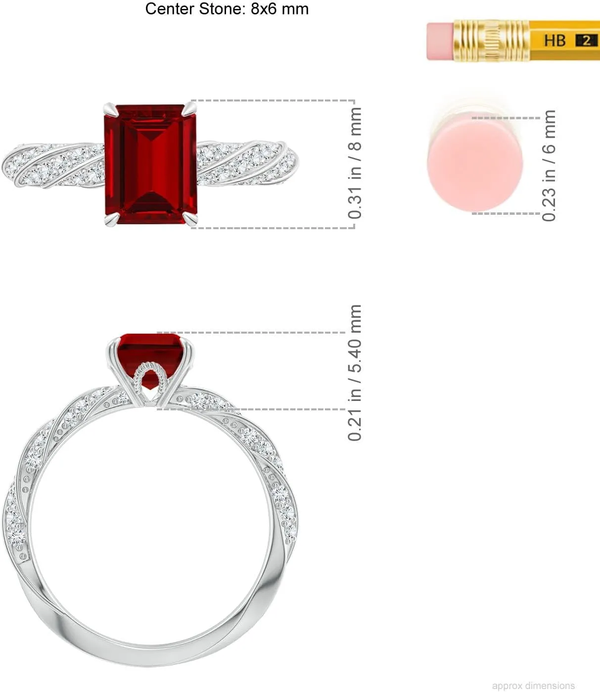 Angara Emerald-Cut Lab Grown Ruby Twisted Rope Shank Engagement Ring in 14K Solid Gold/Platinum | July Birthstone, Birthday, Anniversary, Wedding Jewelry Gift for Women