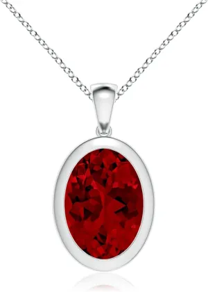 Angara Lab Grown Bezel-Set Oval Ruby Solitaire Pendant in 14K Solid Gold/Platinum for Women | July Birthstone | Engagement | Anniversary | Birthday Jewelry for Her