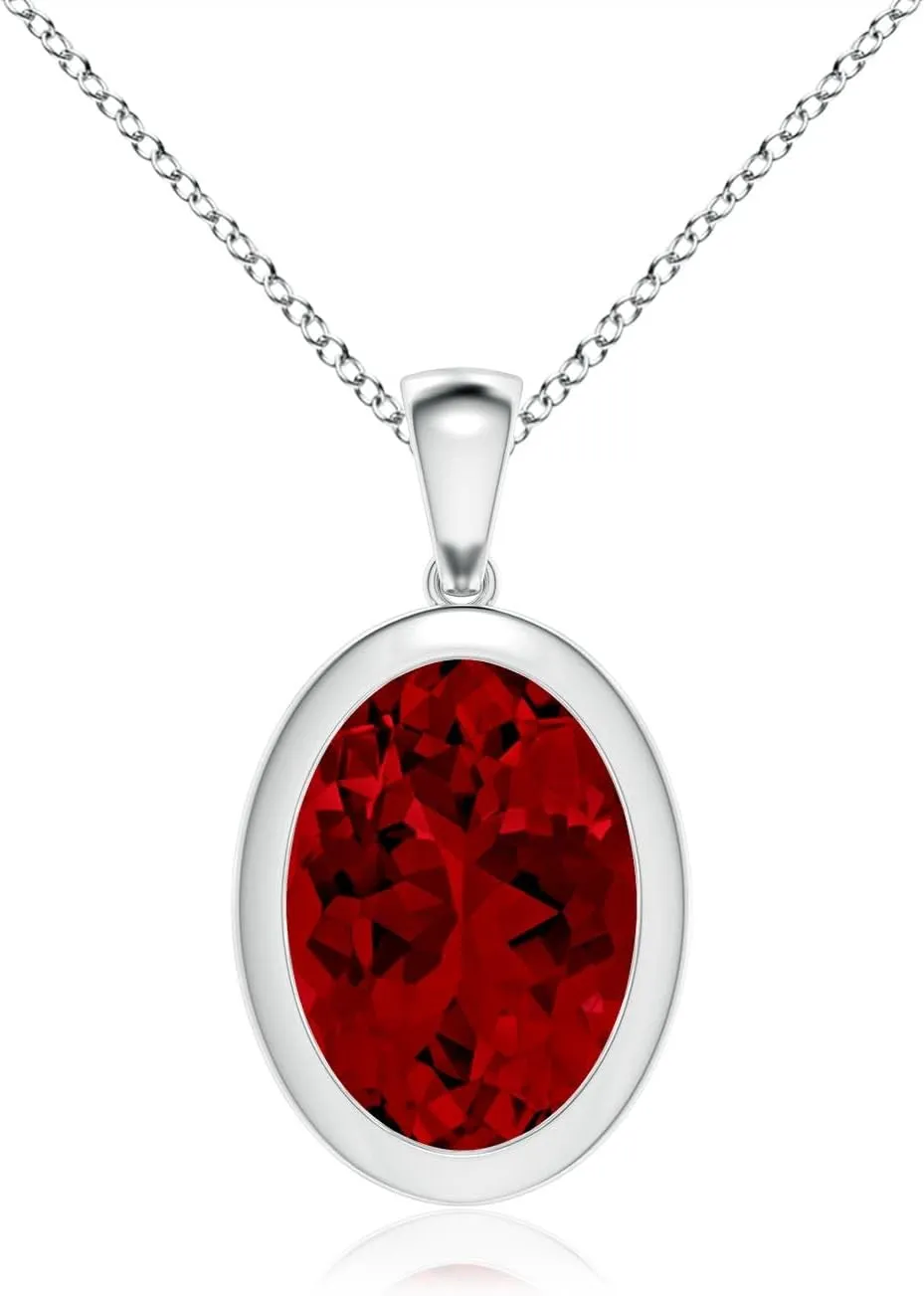Angara Lab Grown Bezel-Set Oval Ruby Solitaire Pendant in 14K Solid Gold/Platinum for Women | July Birthstone | Engagement | Anniversary | Birthday Jewelry for Her