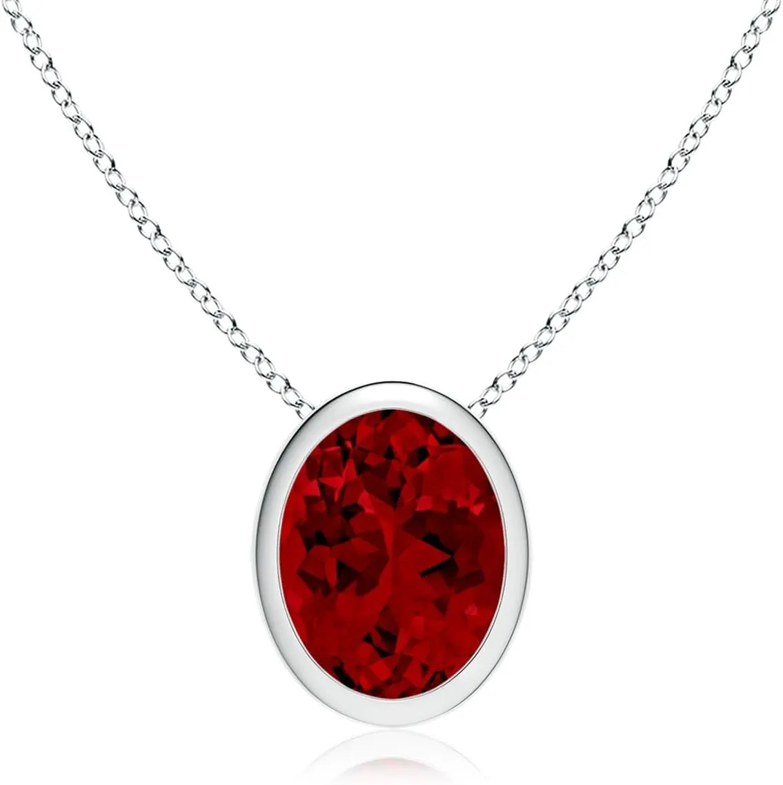 Angara Lab Grown Bezel-Set Oval Ruby Solitaire Pendant in 14K Solid Gold/Platinum | July Birthstone, Birthday, Engagement, Anniversary, Wedding Jewelry Gift for Women