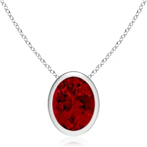 Angara Lab Grown Bezel-Set Oval Ruby Solitaire Pendant in 14K Solid Gold/Platinum | July Birthstone, Birthday, Engagement, Anniversary, Wedding Jewelry Gift for Women