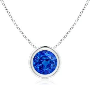 Angara Lab Grown Bezel-Set Round Blue Sapphire Solitaire Pendant in 14K Solid Gold/Platinum | September Birthstone, Birthday, Engagement, Anniversary, Wedding Jewelry Gift for Women