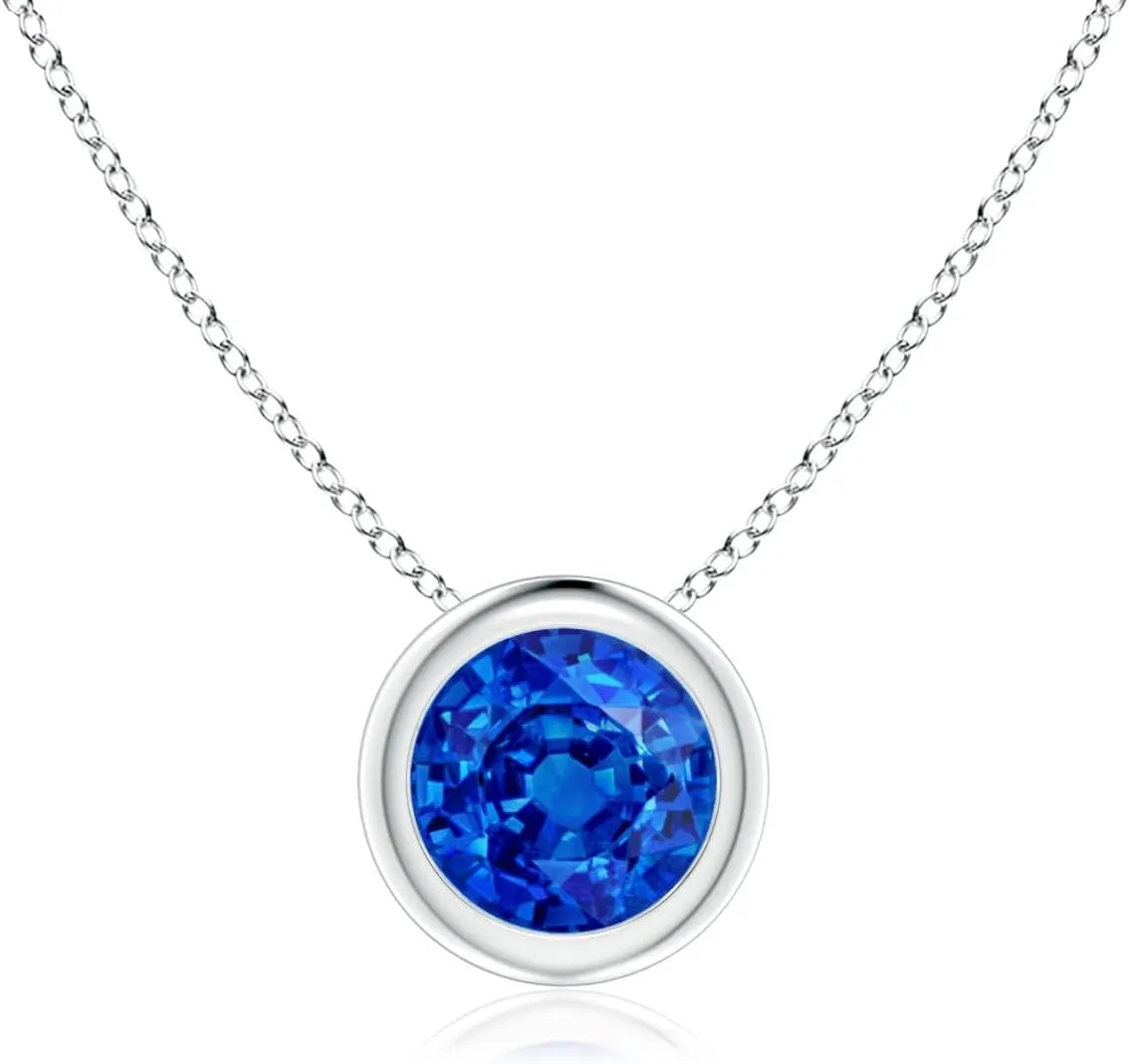 Angara Lab Grown Bezel-Set Round Blue Sapphire Solitaire Pendant in 14K Solid Gold/Platinum | September Birthstone, Birthday, Engagement, Anniversary, Wedding Jewelry Gift for Women